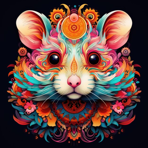 Colorful hamster mandala art on black background Design print for tshirt mug pillow sticker case emblem tattoo and puzzle