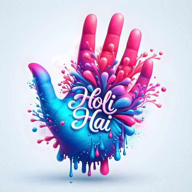 a colorful hand print holi hai text