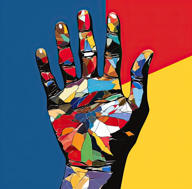 Foto mano colorata che mostra le cinque dita ai generativa