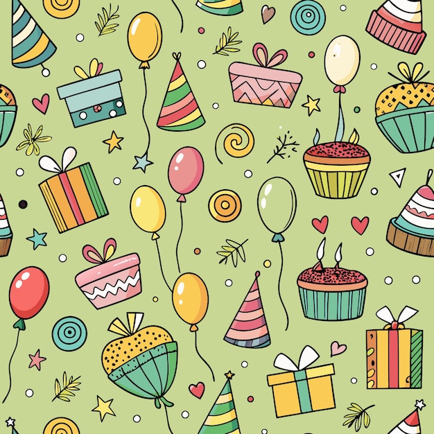 colorful handdrawn birthday seamless pattern
