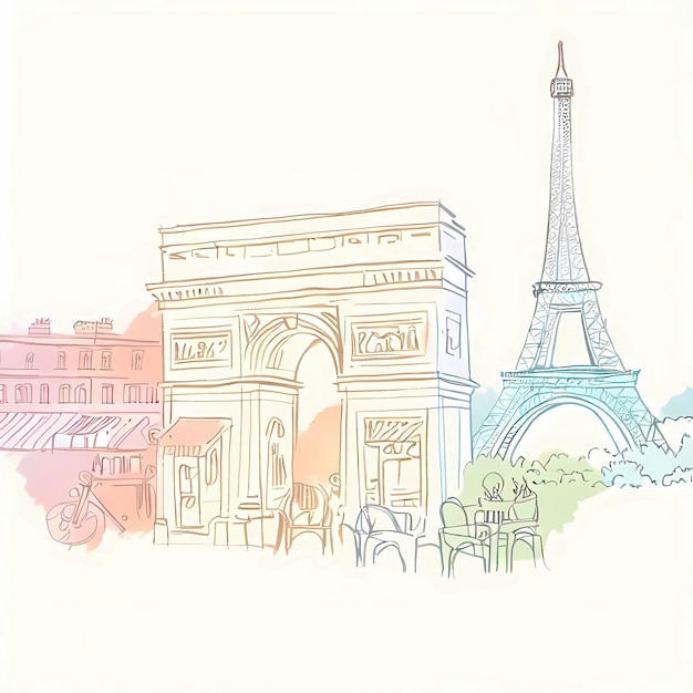 Photo colorful handdrawn paris landmark