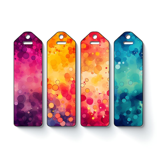 Colorful of Handmade Bookmarks Tag Card Paper Tag Card Rectangular Shape sketch watercolor style