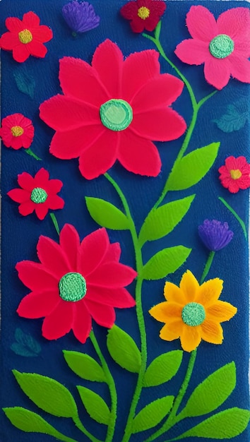 A colorful handmade card with flowers and leaves