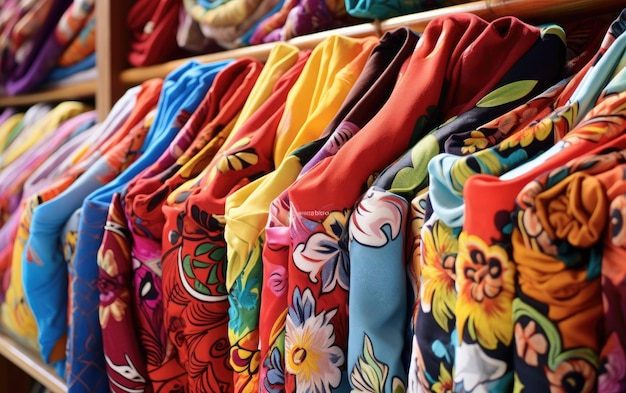 Colorful HandPainted Fabrics in a Bustling Bazaar