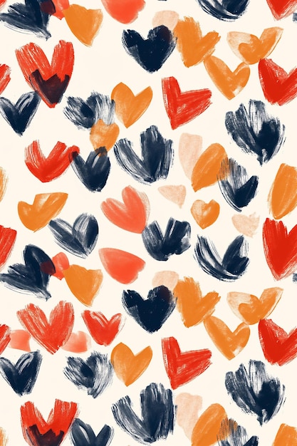 Colorful handpainted pattern with hearts Valentines day concept