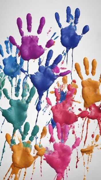 Photo colorful handprints on a white background