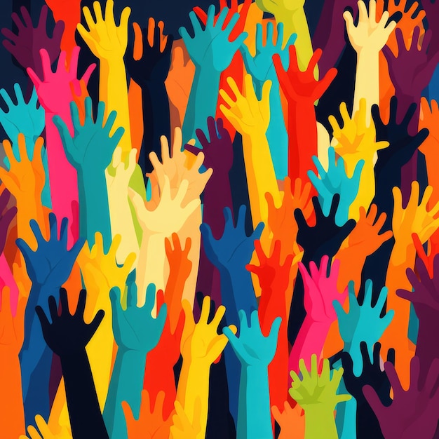 Photo colorful hands raised illustration ai generated image