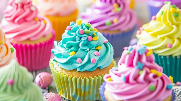 Colorful happy birthday cupcakes Ai Generative