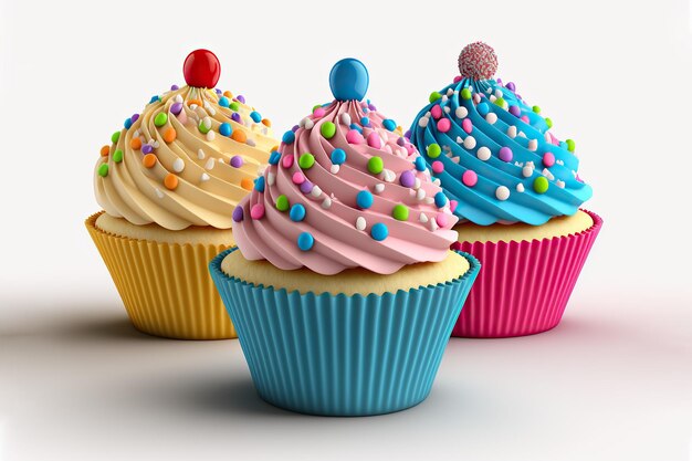 Colorful happy birthday cupcakes ,on isolated background ,Generative ai