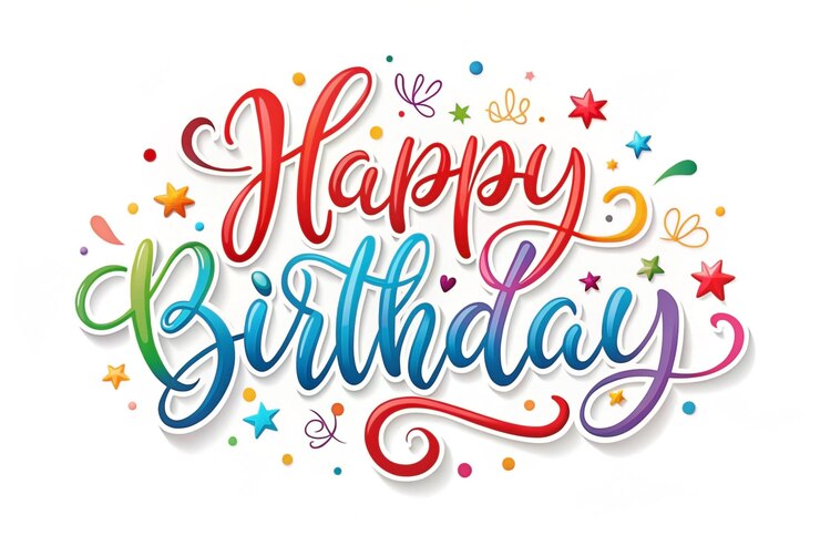 Photo colorful happy birthday lettering with stars and confetti