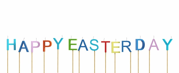 Colorful "Happy Easter Day" word made with candle celebration for Easter day