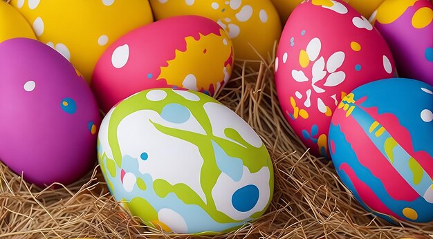 colorful happy easter eggs background generated by ai