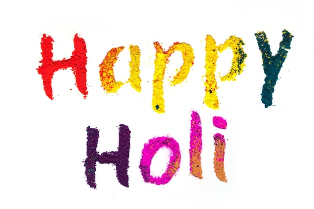 Foto testo colorato happy holi per la celebrazione di holi