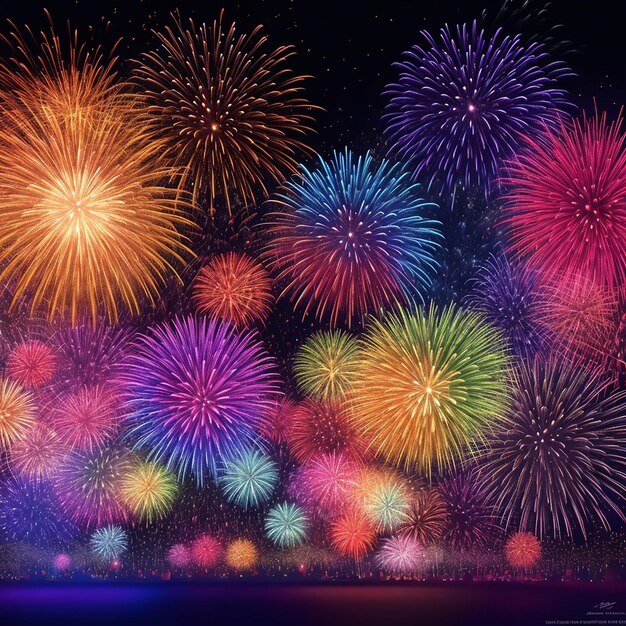 Colorful Happy New Year 2024 fireworks