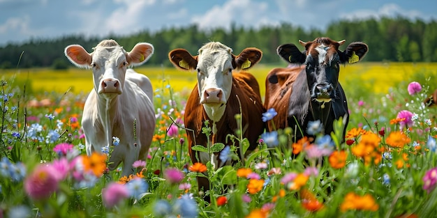 Colorful Harmony with Nature Cows Grazing in Field of Wildflowers Concept Nature Photography Cows Wildflowers Colorful Harmony Outdoor Scenes