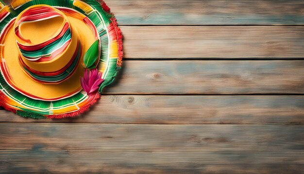 a colorful hat is on a wooden table