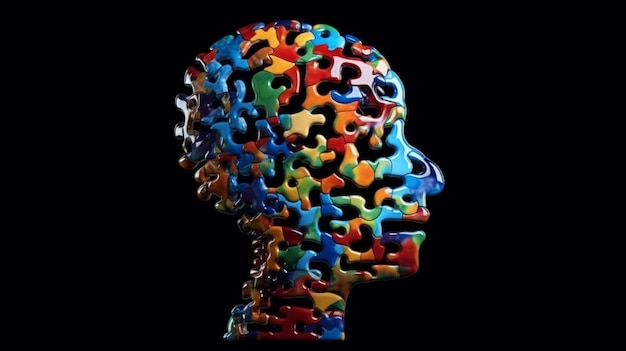 A colorful head with a puzzle piece in the middle.