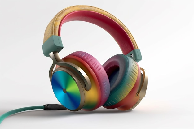 Colorful headphones on a white background 3D rendering