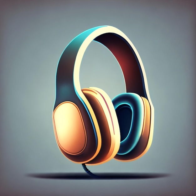 A colorful headphones with a blue background and the word music on it.