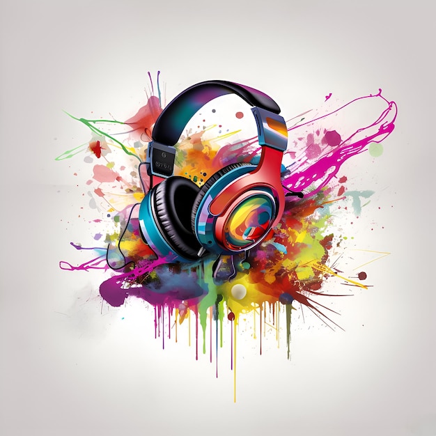 Photo a colorful headphones with a colorful splash of paint on it.