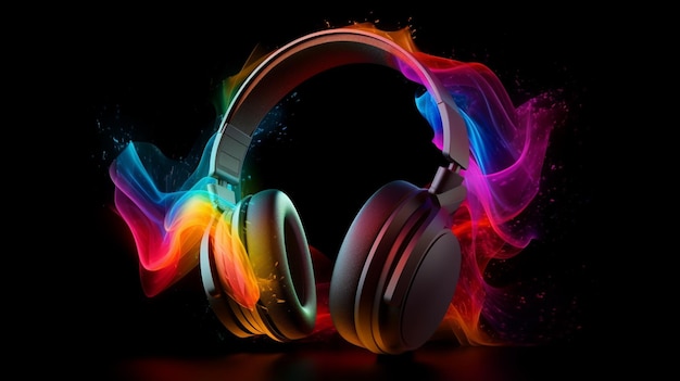 A colorful headphones with a smoke trail behind it