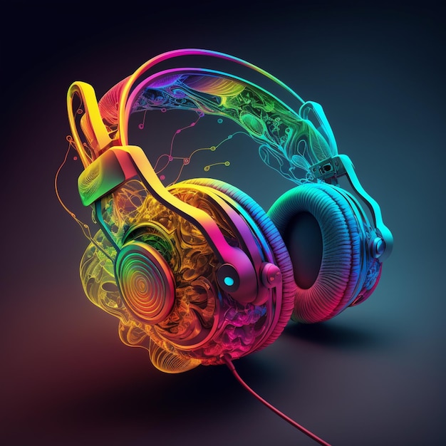 A colorful headphones with a spiral design on the head.