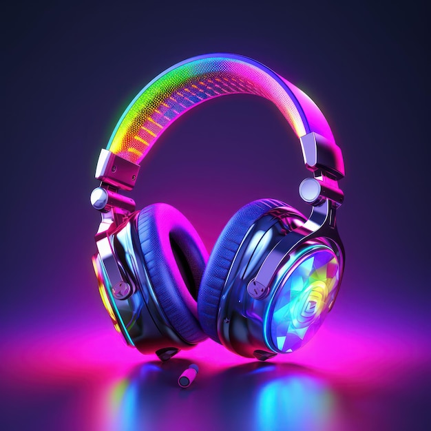 Colorful headset gaming on dark background