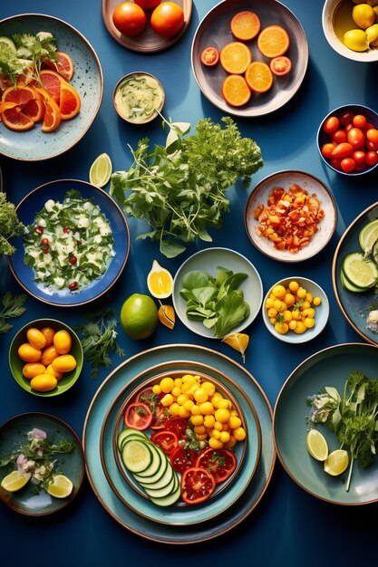 Colorful and healthy ingredients for preparing a tasty salad