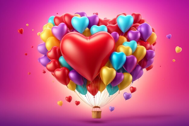 Colorful heart air balloon collection on color background beautiful heart ball for event