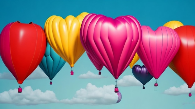 色の背景に分離されたカラフルなハートの気球コレクション