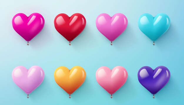 Photo colorful heart air balloon shape collection concept isolated on color background beautiful heart ball for event