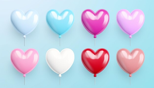 Photo colorful heart air balloon shape collection concept isolated on color background beautiful heart ball for event