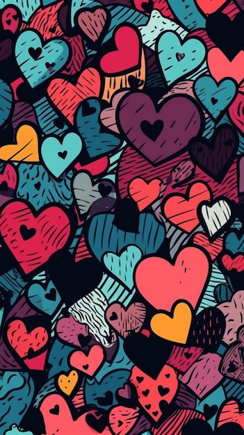 A colorful heart background with a black background and the words love on it.