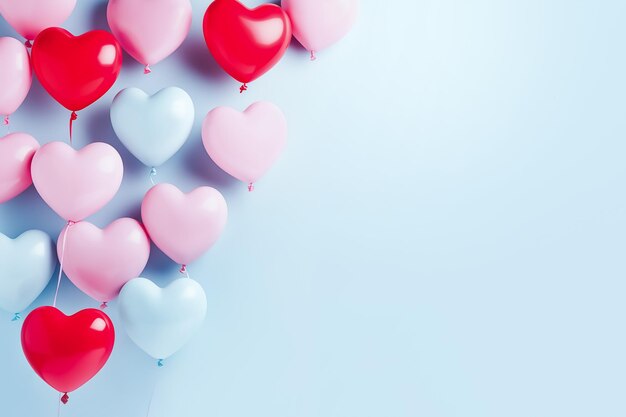 Colorful heart balloons on a serene sight blue background gender party concept