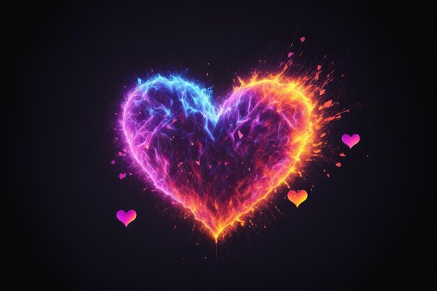 Colorful heart on a black background Abstract love concept illustration AI generated