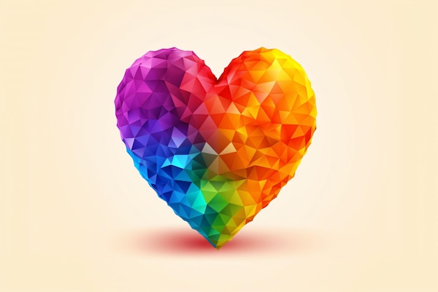 A colorful heart made of triangles that say love.