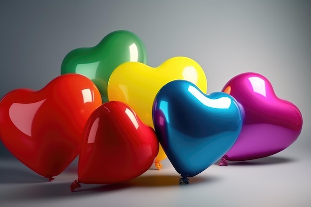 Colorful heart shape balloons AI generated illustration