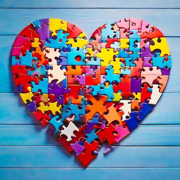 colorful heart shape made from puzzle pieces generative AI