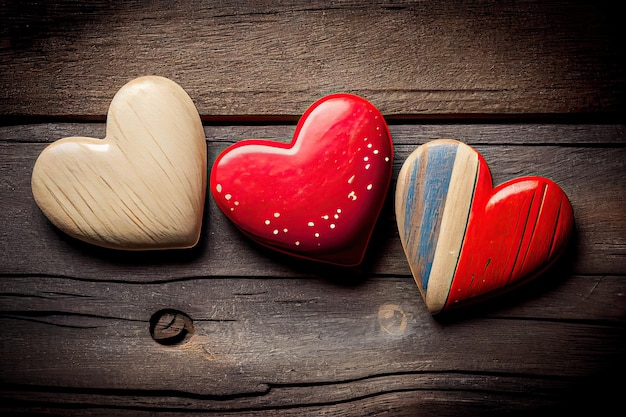 Colorful heart shape wooden on wooden background Valentine's day colorful heart shape on old wood b