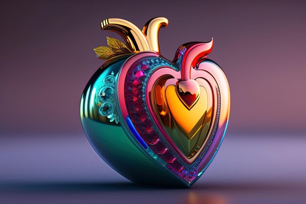 A colorful heart shaped apple with the word love on it.