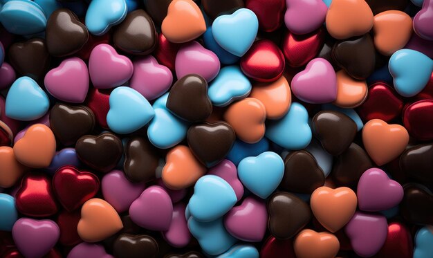 Photo colorful heart shaped candies background for valentines day