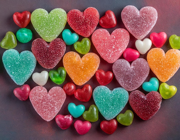 Photo colorful heart shaped jelly candies