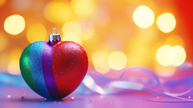 Photo a colorful heart shaped ornament with a ribbon around it ai