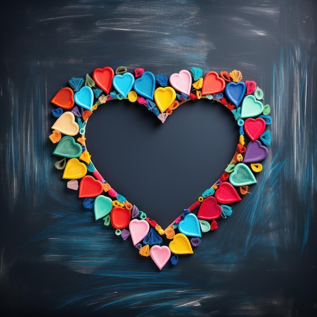 colorful heart supplies on the blackboard