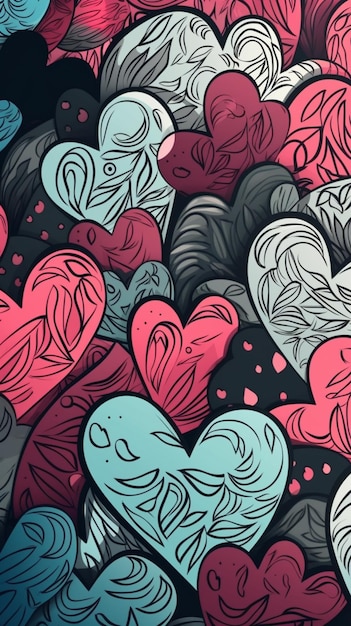 A colorful heart wallpaper with a black and pink heart background.