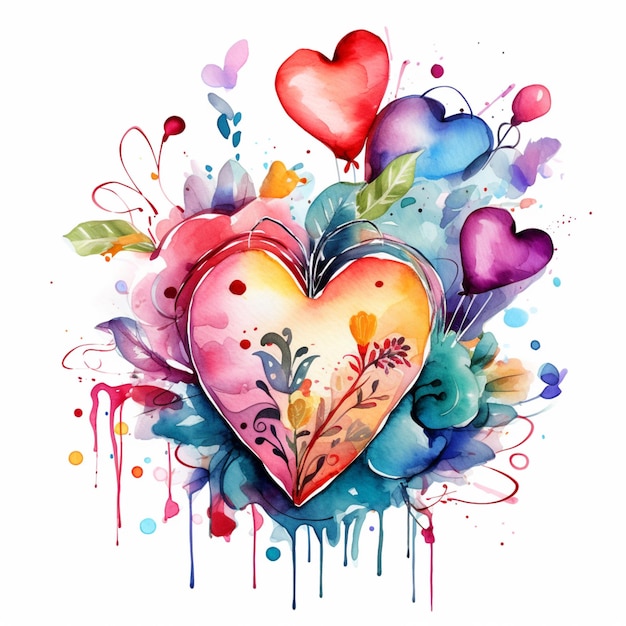 A colorful heart with flowers and leaves.