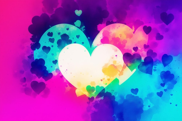 A colorful heart with a pink background