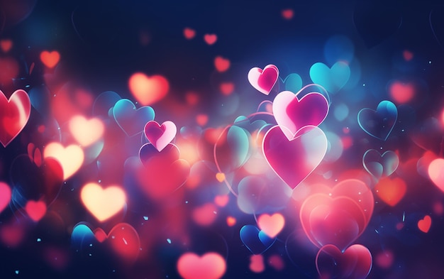 Colorful hearts bokeh background