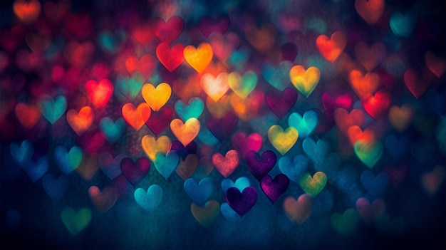 Colorful hearts in a dark background