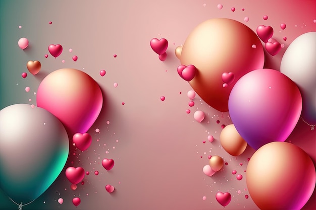 Colorful hearts on a pink background